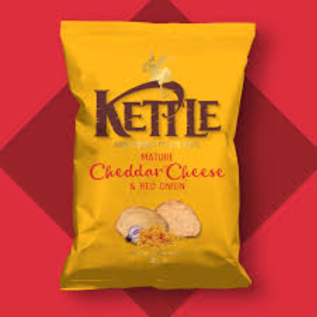 KETTLE COOKED CHIPS CHEDDAR N RED ONIONS 125G
